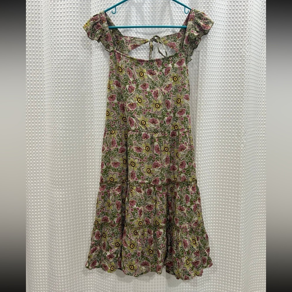 Maurices Green Floral Tiered Open Back Dress